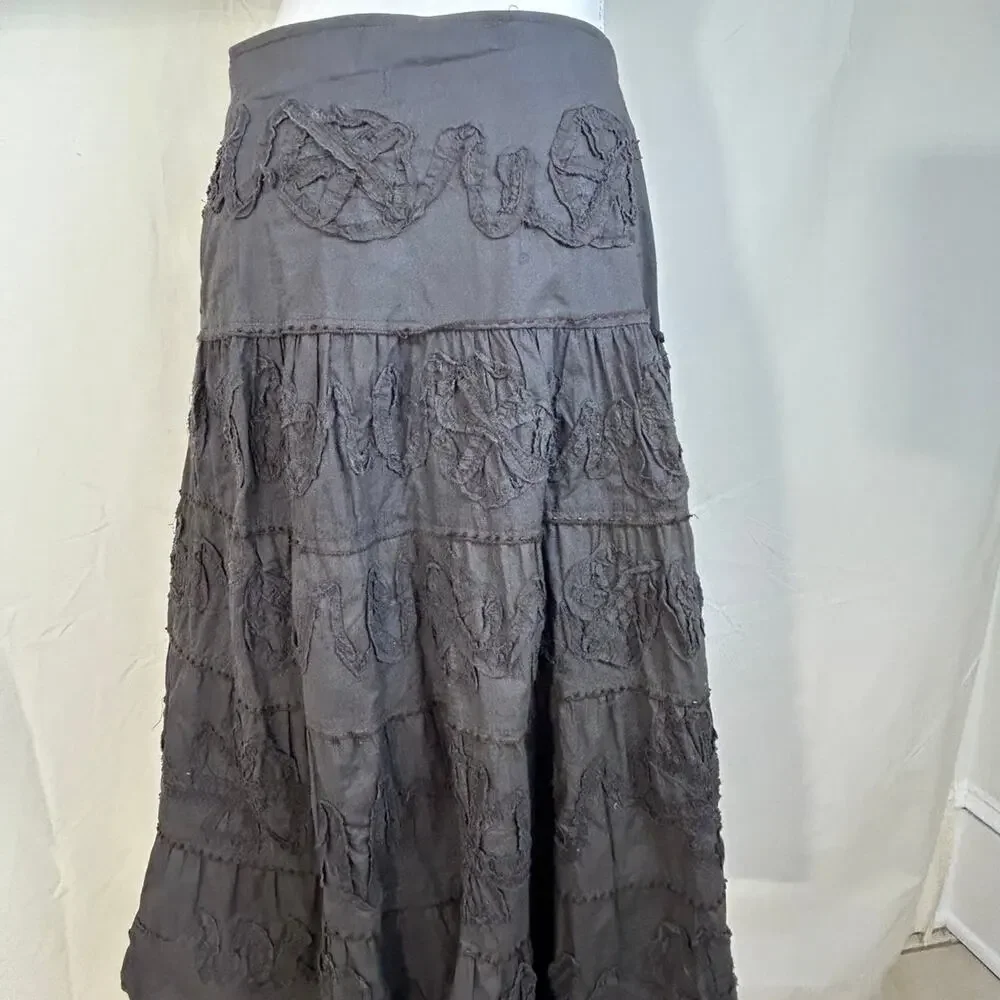 Vintage Coachella Boho tiered midi skirt Sz M Western prairie raised‎ designs